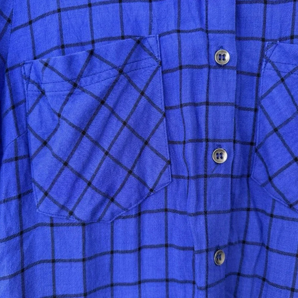 Skies Are Blue Flannel Long Sleeve Button Up Shirt Blue Black Plaid Boho Medium - Picture 4 of 8